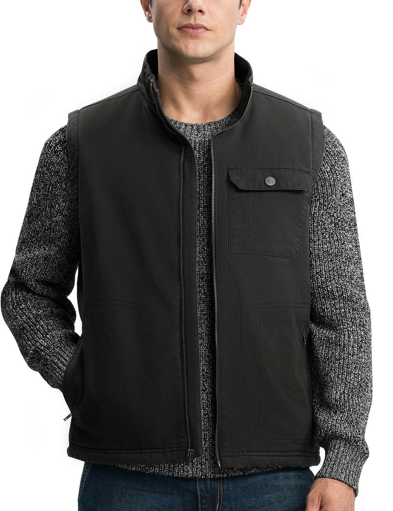 TBMPOY Men's Winter Vest Outerwear Fleece Sherpa-Lined Casual Vests Warm Cotton Jacket With Full Zipper (Dark Grey,XL) - Image 2