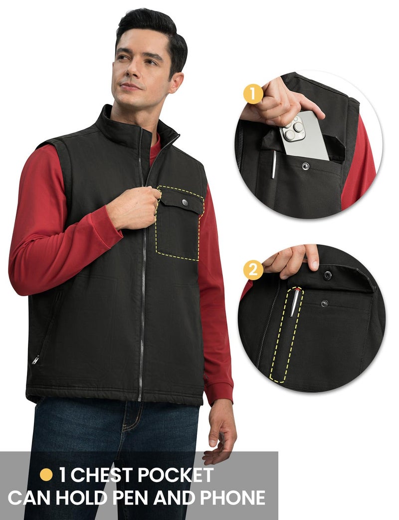 TBMPOY Men's Winter Vest Outerwear Fleece Sherpa-Lined Casual Vests Warm Cotton Jacket With Full Zipper (Dark Grey,XL) - Image 4