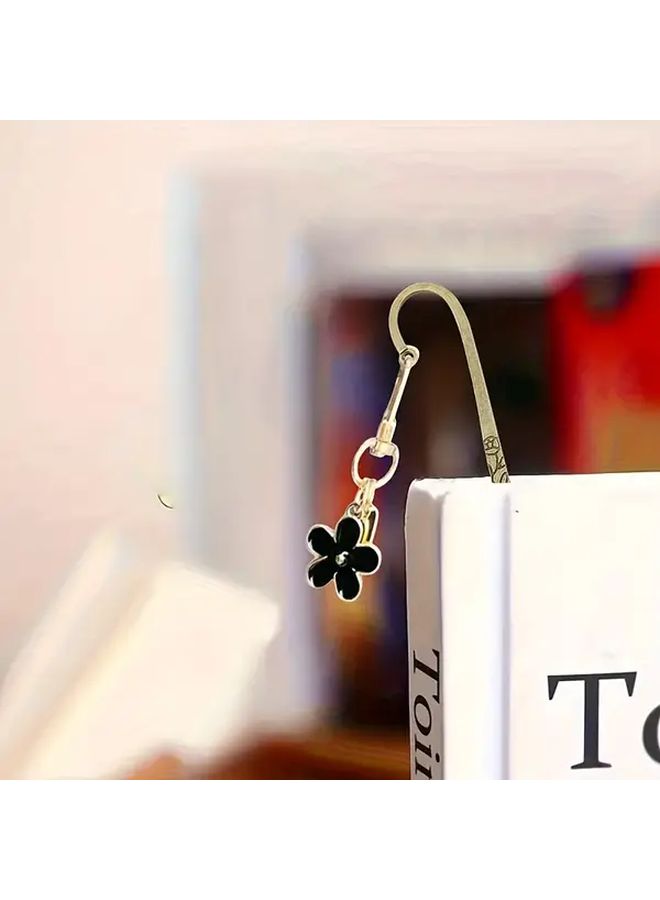 Golden Floral Bookmark Durable Alloy Book Page Holder Keyring Attachment Gift for Readers - Image 2