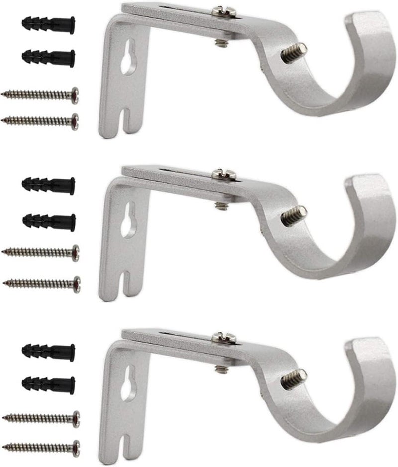 YHRY 3 Pack Curtain Rod Brackets, Heavy Duty, Adjustable, Anti-Rust, Silver - Image 1