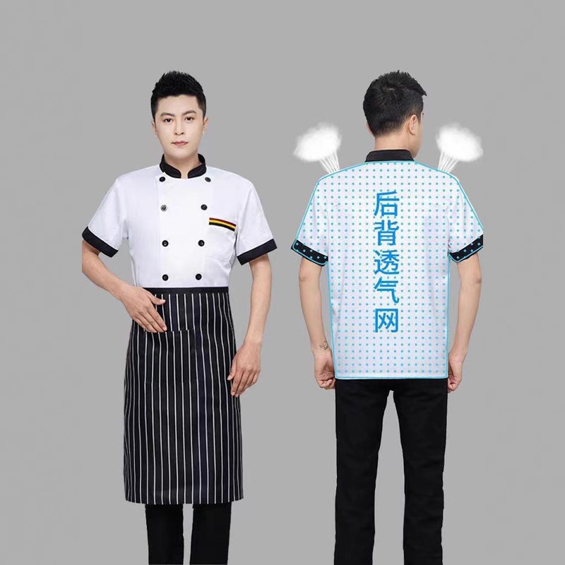 Summer Breathable Chef Overalls Short-Sleeved Kitchen Clothing Men'S Waterproof Breathable Catering Women'S Restaurant Professional Chef - Image 2