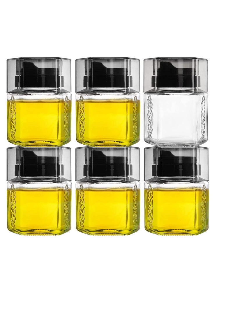 شو وو 6 Pack Glass Honey Dispenser Oil Cruet, No Drip Olive and Vinegar Maple Syrup Jars Crystal Salad Dressing Container Bottle with Cap for Kitchen Soy Sauce 8.5Oz - Image 1