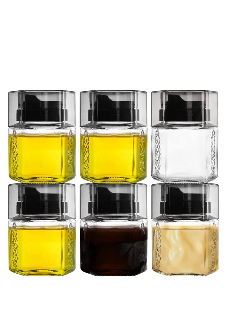 شو وو 6 Pack Glass Honey Dispenser Oil Cruet, No Drip Olive and Vinegar Maple Syrup Jars Crystal Salad Dressing Container Bottle with Cap for Kitchen Soy Sauce 8.5Oz - Image 5
