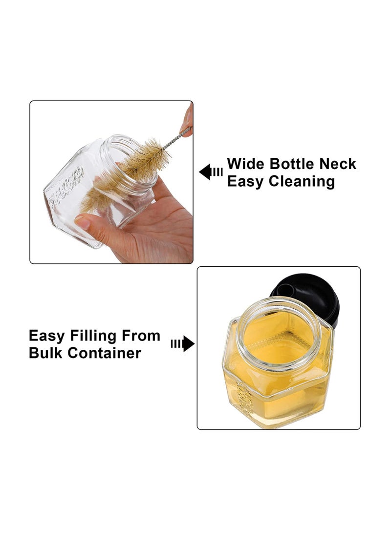 شو وو 6 Pack Glass Honey Dispenser Oil Cruet, No Drip Olive and Vinegar Maple Syrup Jars Crystal Salad Dressing Container Bottle with Cap for Kitchen Soy Sauce 8.5Oz - Image 2