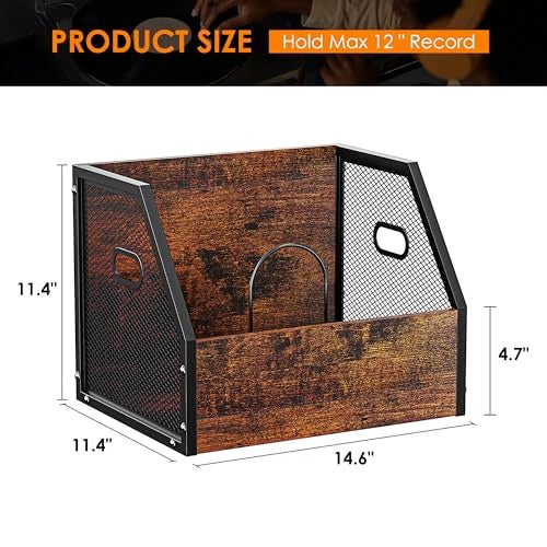DOLALIKE Vinyl Record Storage, Vintage Wood Album Holder with Dividers for 100+ Records, Box Case Crate for Books, Magazines, Organizer (Trapezium) - Image 2