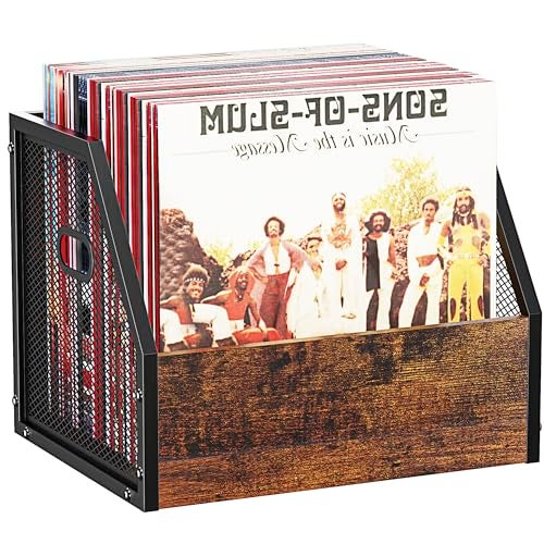 DOLALIKE Vinyl Record Storage, Vintage Wood Album Holder with Dividers for 100+ Records, Box Case Crate for Books, Magazines, Organizer (Trapezium) - Image 1