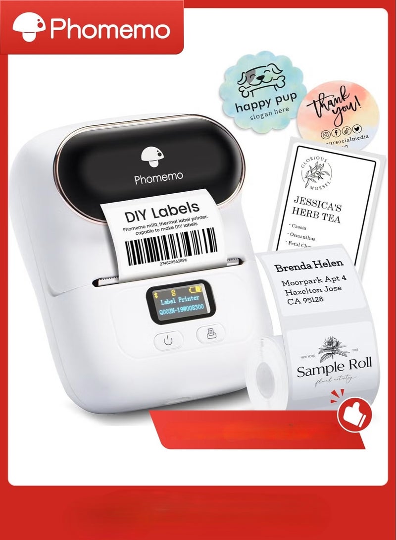 فوميمو طابعة ملصقات حرارية لاسلكية محمولة M110، الة صنع ملصقات بلوتوث لجوالات iOS واندرويد، طابعة باركود للملابس والمجوهرات والبيع بالتجزئة والمنزل مع لفة واحدة مقاس 40 × 30 ملم - Image 1