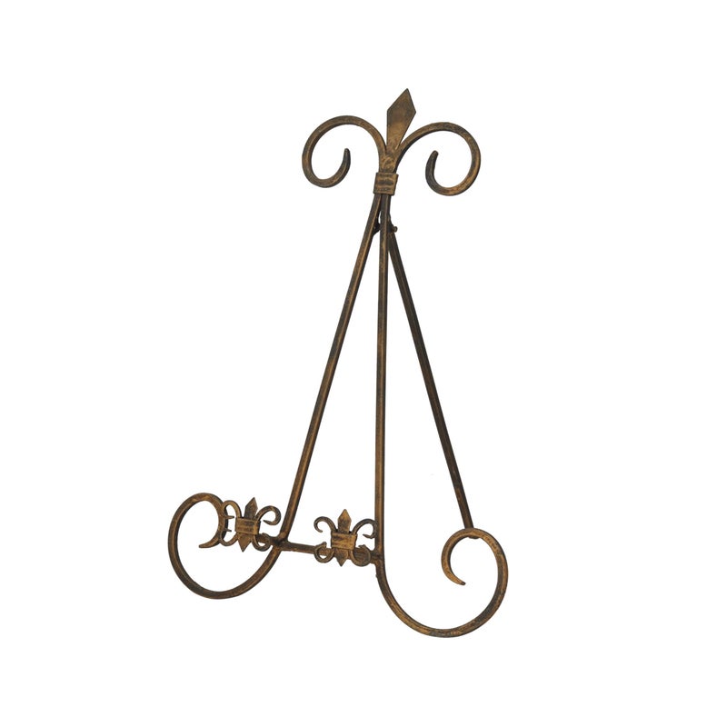 Deco 79 Metal Scroll Display Easel Tabletop Easel with Foldable Stand, Display Stand 11" x 10" x 14", Gold - Image 1