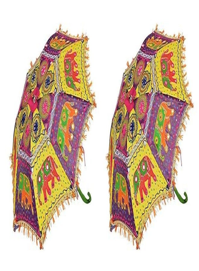 SAMARIYA Colorful Design Rajasthani Elephant Print Embroidery Work Umbrella For Photo Shoot, Celebration, Party, Events Party Decoration,and Home Decor,etc (2 pcs Umbrella) - Image 1