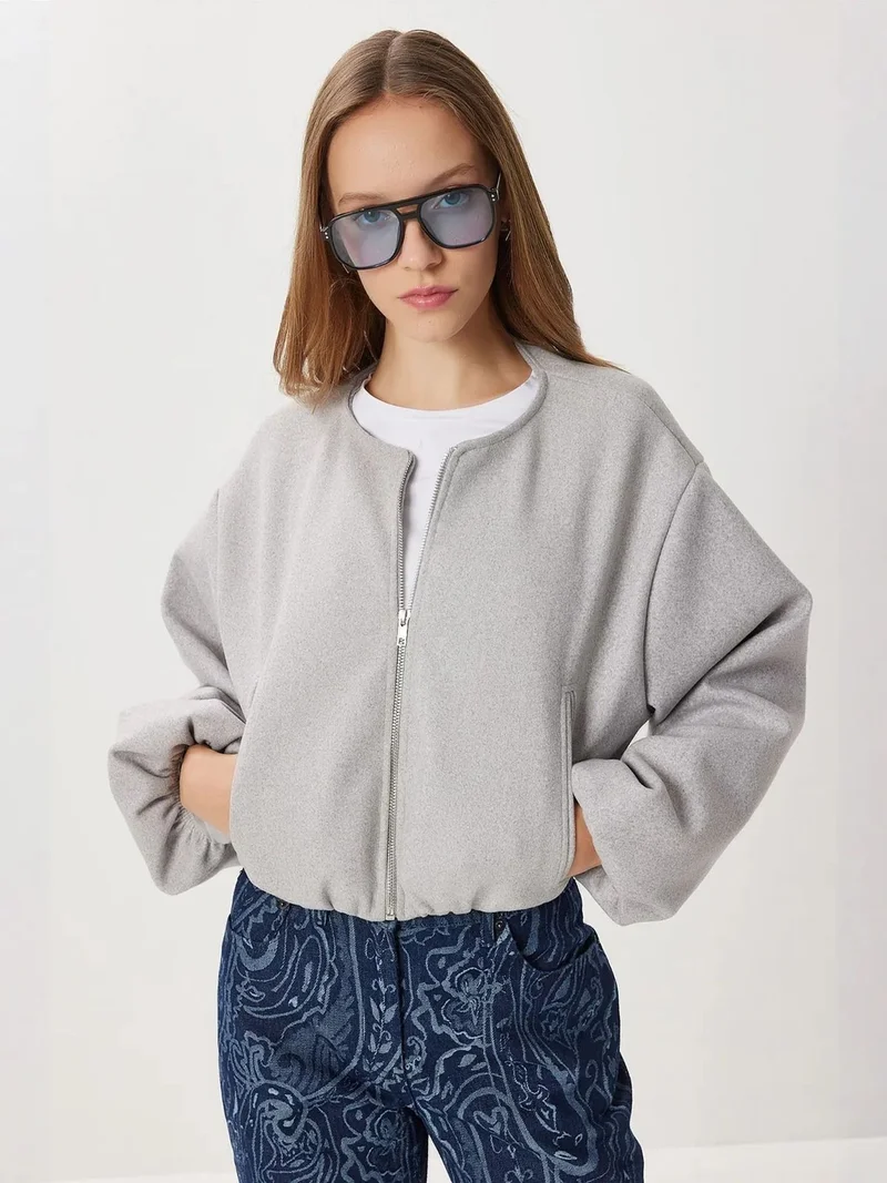 Lovely Istanbul ISTANBUL Textured Crop Zippered Jacket