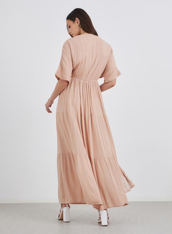 Styli Embroidered V Neck Tiered Maxi Dress - Image 5