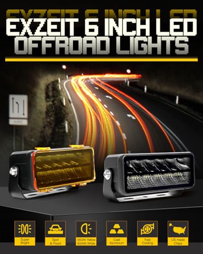 Exzeit 82W 6 Inch Led Driving Light, Combo Beam Offroad Lights for Jeep Truck Wrangler Pickup ATV, Amber and Black Covers Rechangable, 12/24V - Image 5
