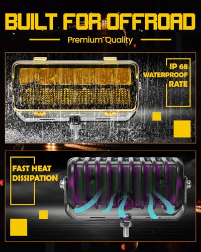 Exzeit 82W 6 Inch Led Driving Light, Combo Beam Offroad Lights for Jeep Truck Wrangler Pickup ATV, Amber and Black Covers Rechangable, 12/24V - Image 3