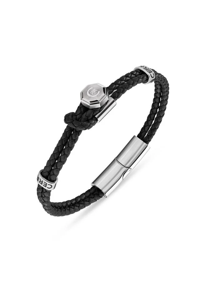 شيروتي 1881 Constanzo Bracelet Dual Black Leather with CRR Signature Loop Contemporary and Refined Design