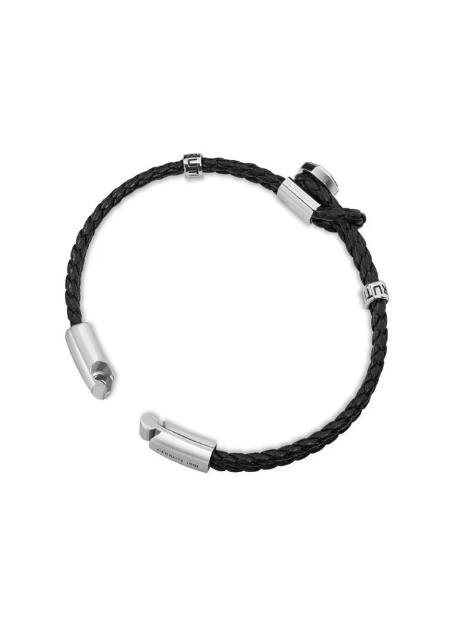 CERRUTI 1881 Constanzo Bracelet Dual Black Leather with CRR Signature Loop Contemporary and Refined Design