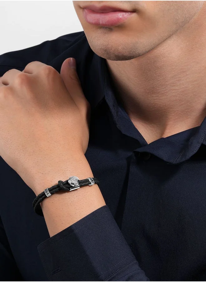 CERRUTI 1881 Constanzo Bracelet Dual Black Leather with CRR Signature Loop Contemporary and Refined Design