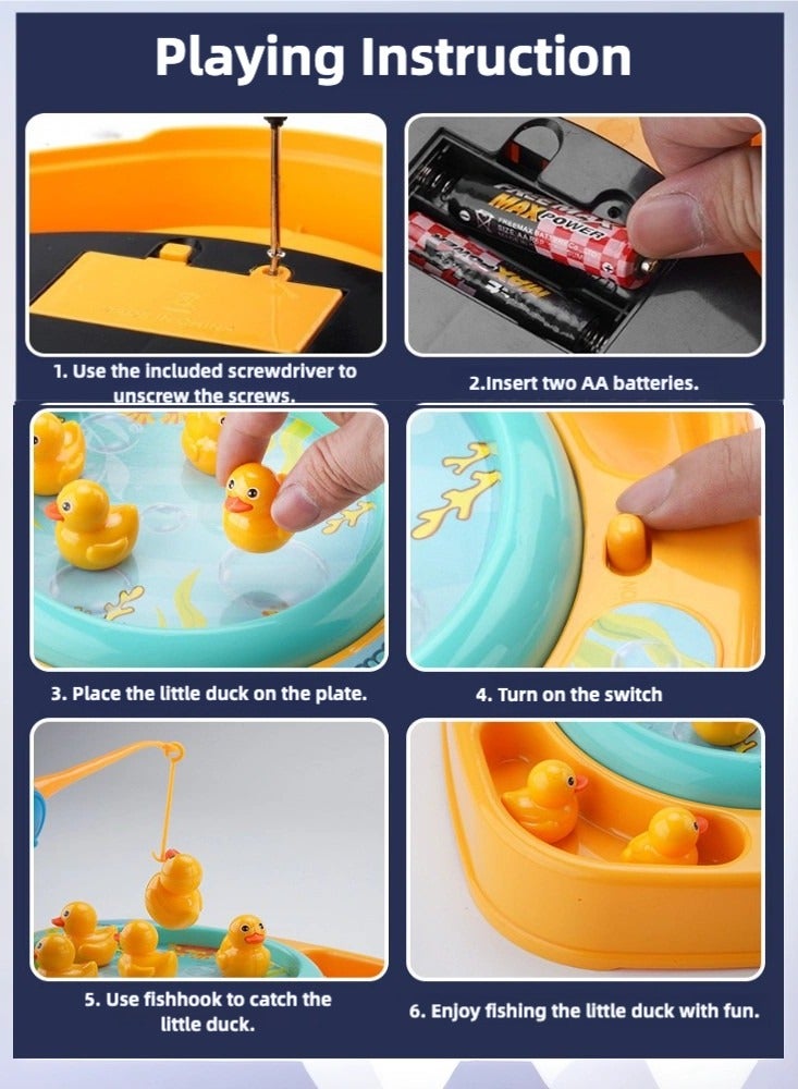 15pcs Electric Rotating Fishing Toy Magnetic Little Yellow Duck Hooking Playing Set With Music Sound  Educational and Fun Gift for Aged 3 and Above