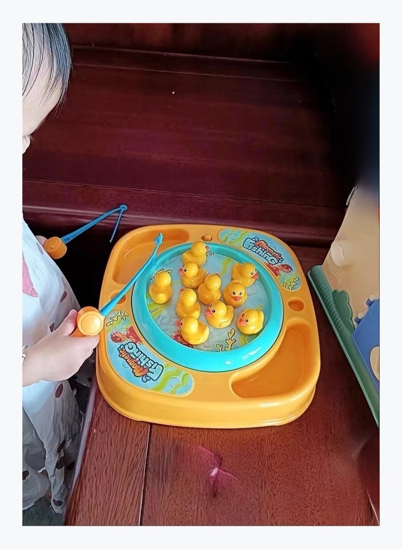 15pcs Electric Rotating Fishing Toy Magnetic Little Yellow Duck Hooking Playing Set With Music Sound  Educational and Fun Gift for Aged 3 and Above