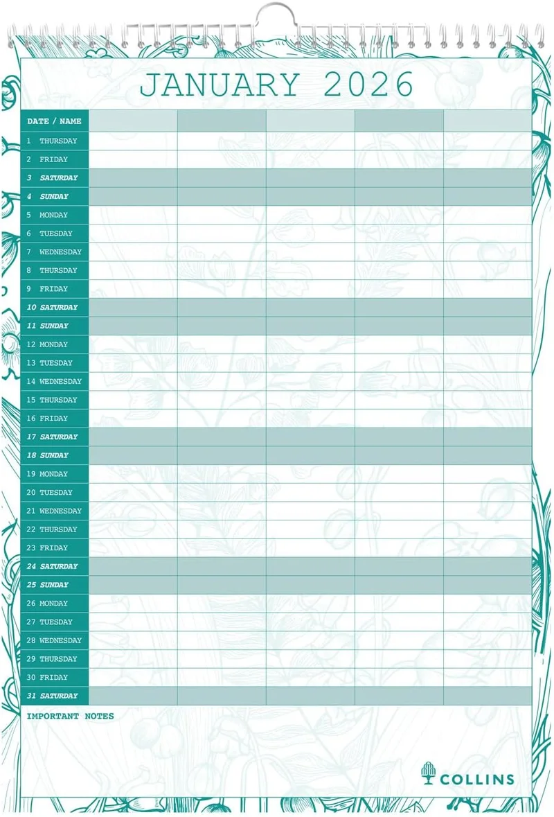 كولينز تقويم حائط شهري كولينز تارا