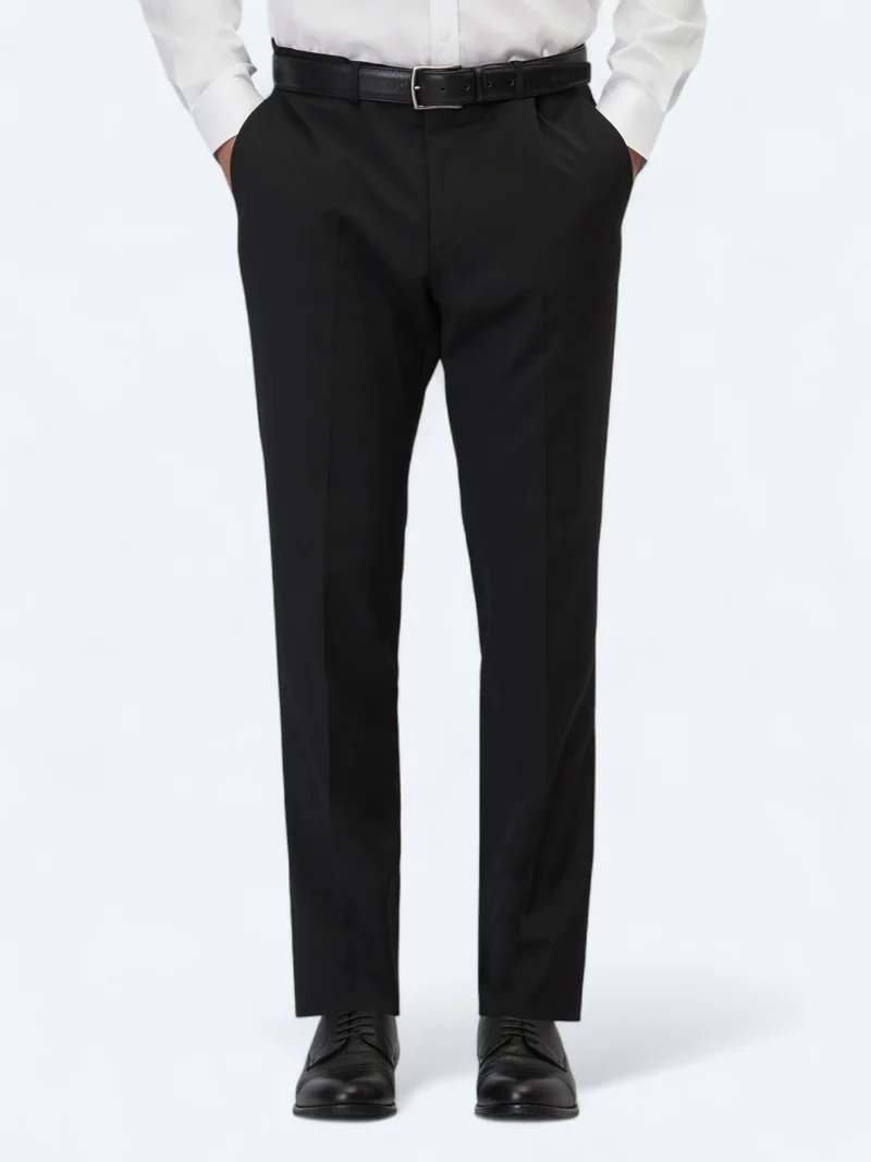 Kip Black Weaving Slim Fit Classical Wool Blended Trousers