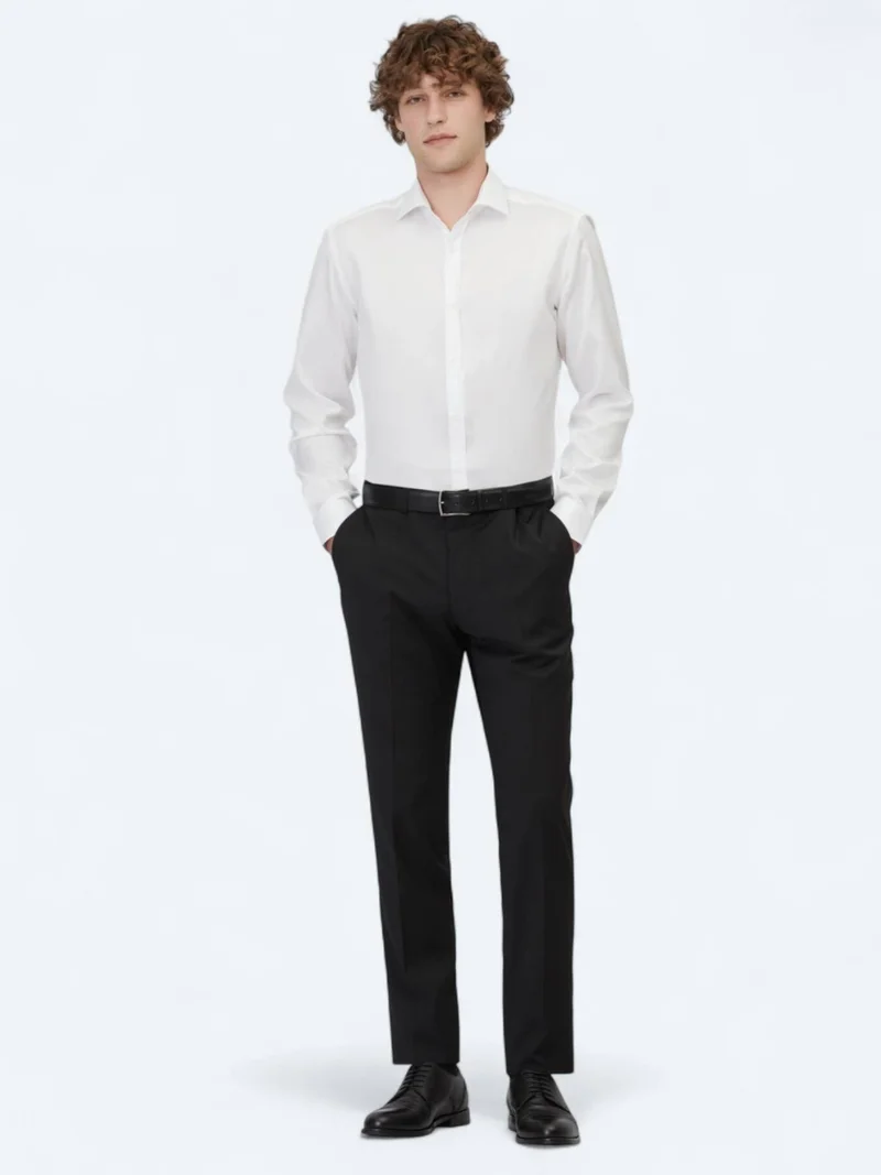 Kip Black Weaving Slim Fit Classical Wool Blended Trousers