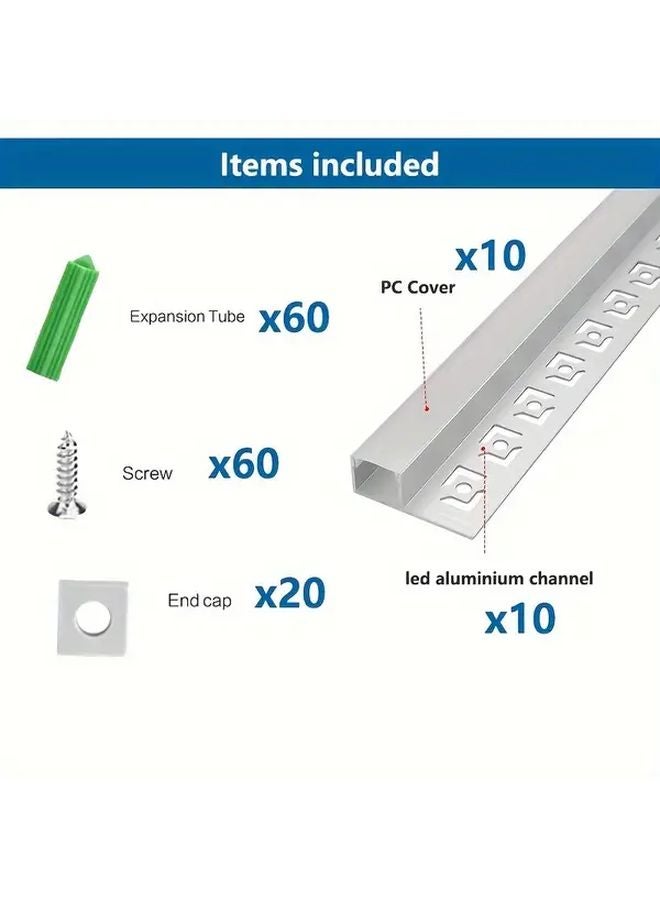 10pcs 1m Silvery Gypsum Recessed Line Light Aluminum Channel With Milky White Diffuser Cover - Image 3