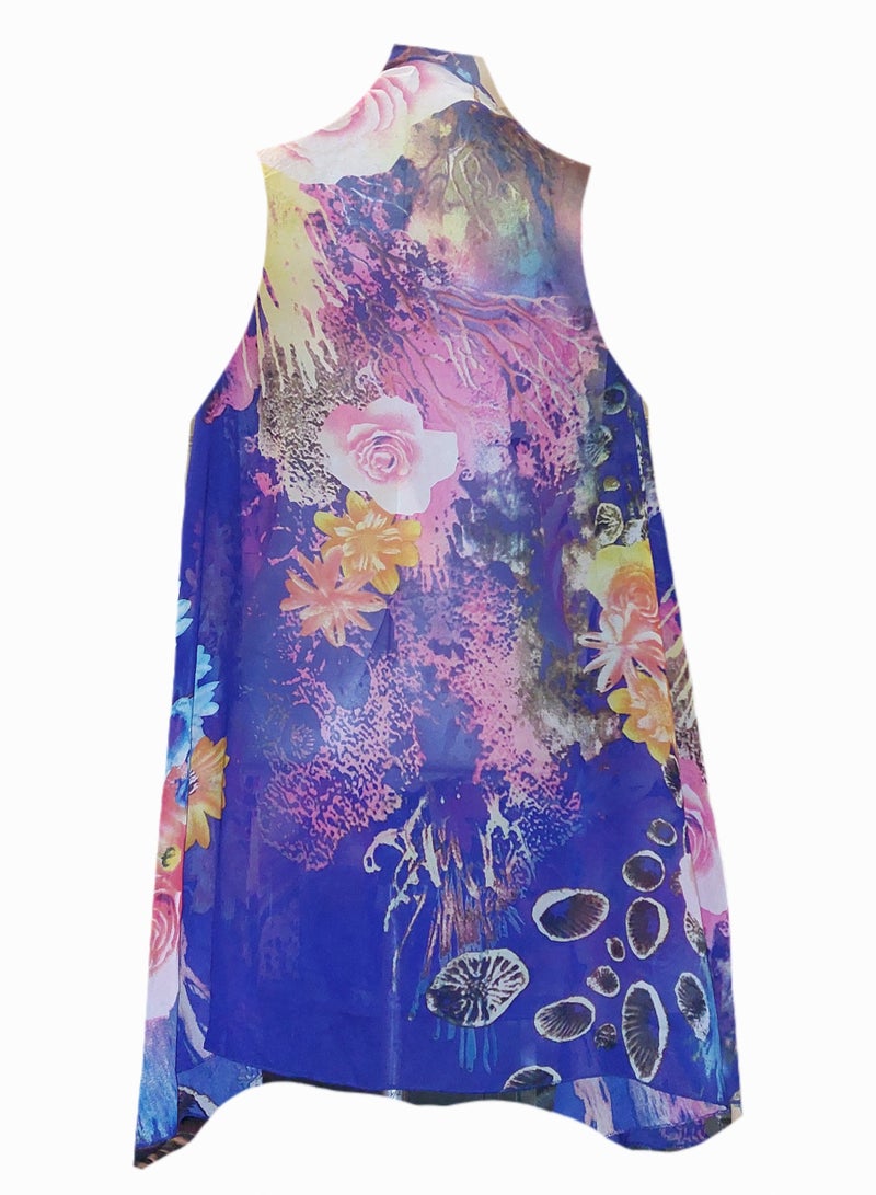 Women opened chiffon floral print vest cardigan kimono - Image 2
