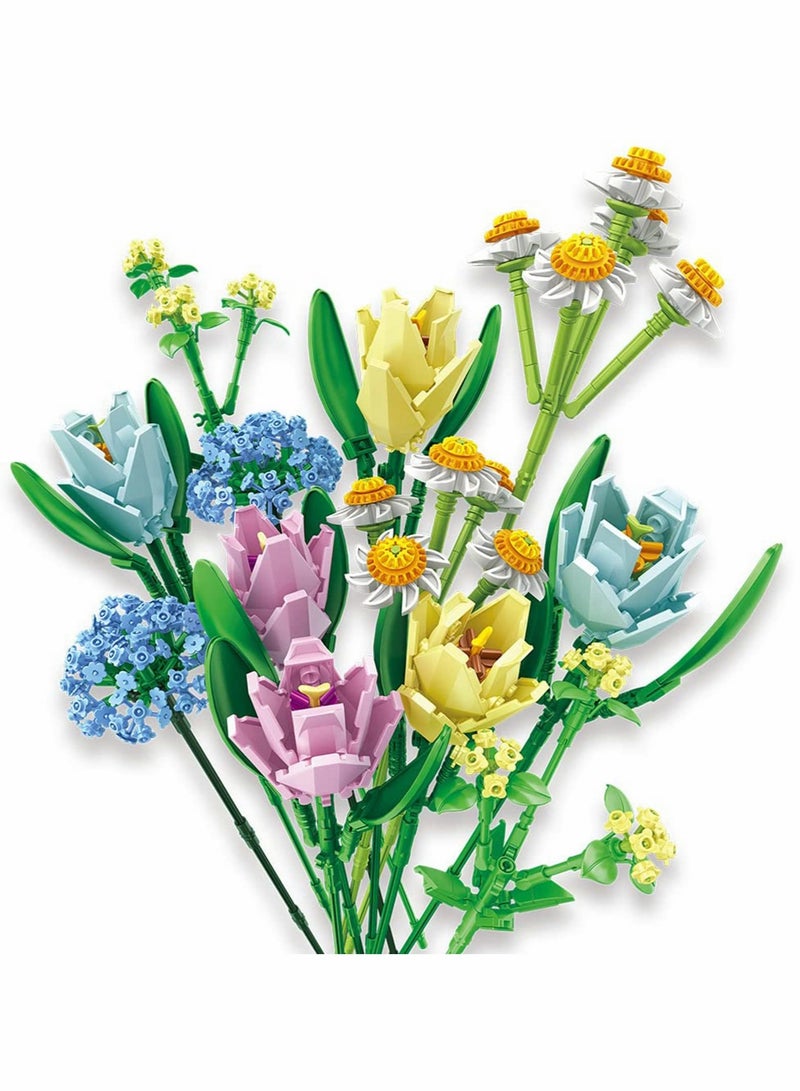 Flower Bouquet Building Kit Tulips Blocks Sets Botanical Collection Creative Project for Adult Home Decoration Compatible with Lego - Image 1