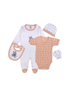 Babies Basic 5 Piece Unisex 100% Cotton Gift Set Include Bib, Romper, Mittens, Cap And Sleepsuit/Jumpsuit  - Image 1