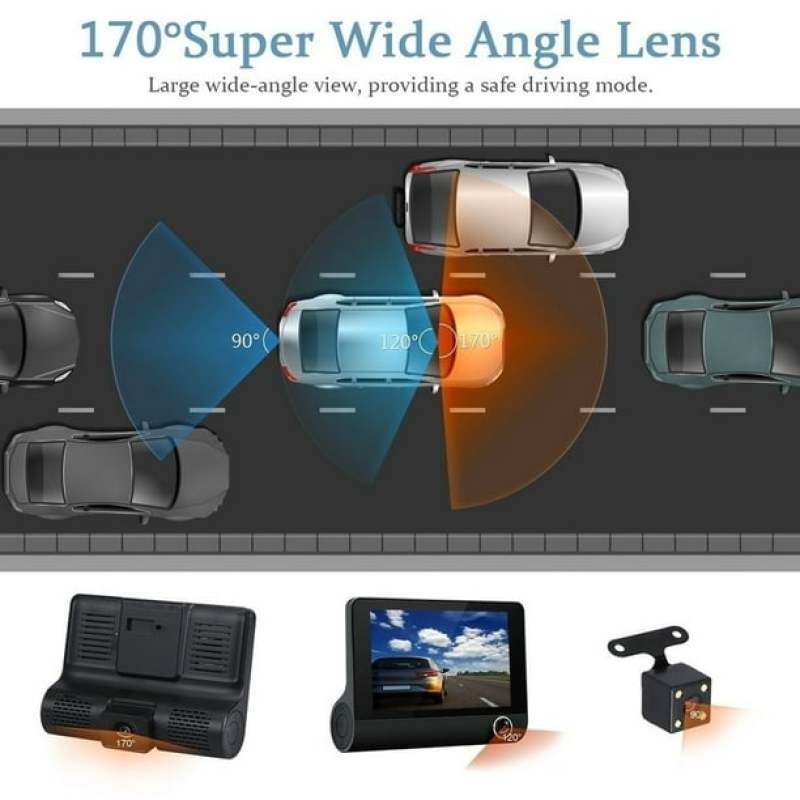 كاميرا داش جديدة بدقة 1080P، شاشة LCD بحجم 4 بوصات، مسجل فيديو للسيارة بعدسة ثلاثية مثبت على لوحة القيادة + كاميرا للرؤية الخلفية مع مستشعر الجاذبية، تسجيل حلقي، ووضع الرؤية الليلية - Image 5