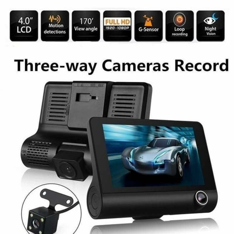 كاميرا داش جديدة بدقة 1080P، شاشة LCD بحجم 4 بوصات، مسجل فيديو للسيارة بعدسة ثلاثية مثبت على لوحة القيادة + كاميرا للرؤية الخلفية مع مستشعر الجاذبية، تسجيل حلقي، ووضع الرؤية الليلية - Image 3