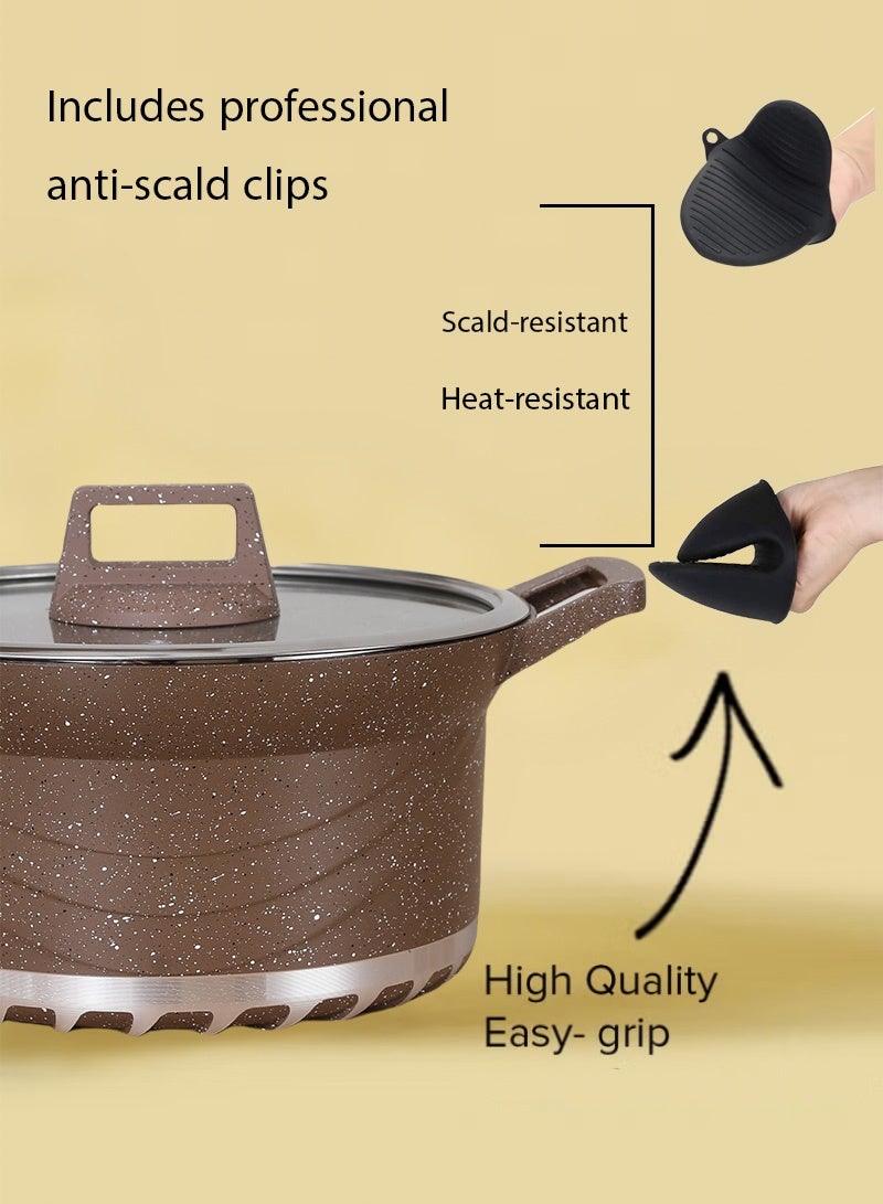 X spring 16-Piece Cookware Set - Aluminum Cookware - Non-Stick Surface - Tempered Glass Lid - PFOA-Free - Saucepan with Lid, Stockpot with Lid, Kitchen Utensils (Brown) - Image 3