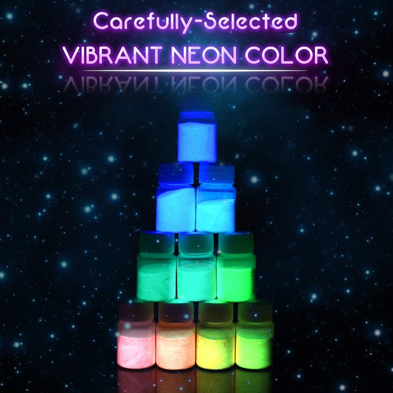 Limino Glow in The Dark Pigment Powder - 10 Color Epoxy Resin Color Pigment Dyes for Adult Hobby - Luminous Skin Safe Self Glowing for Acrylic Paint, Nail Art, Painting, DIY Crafts - 0.88oz Each - Image 2