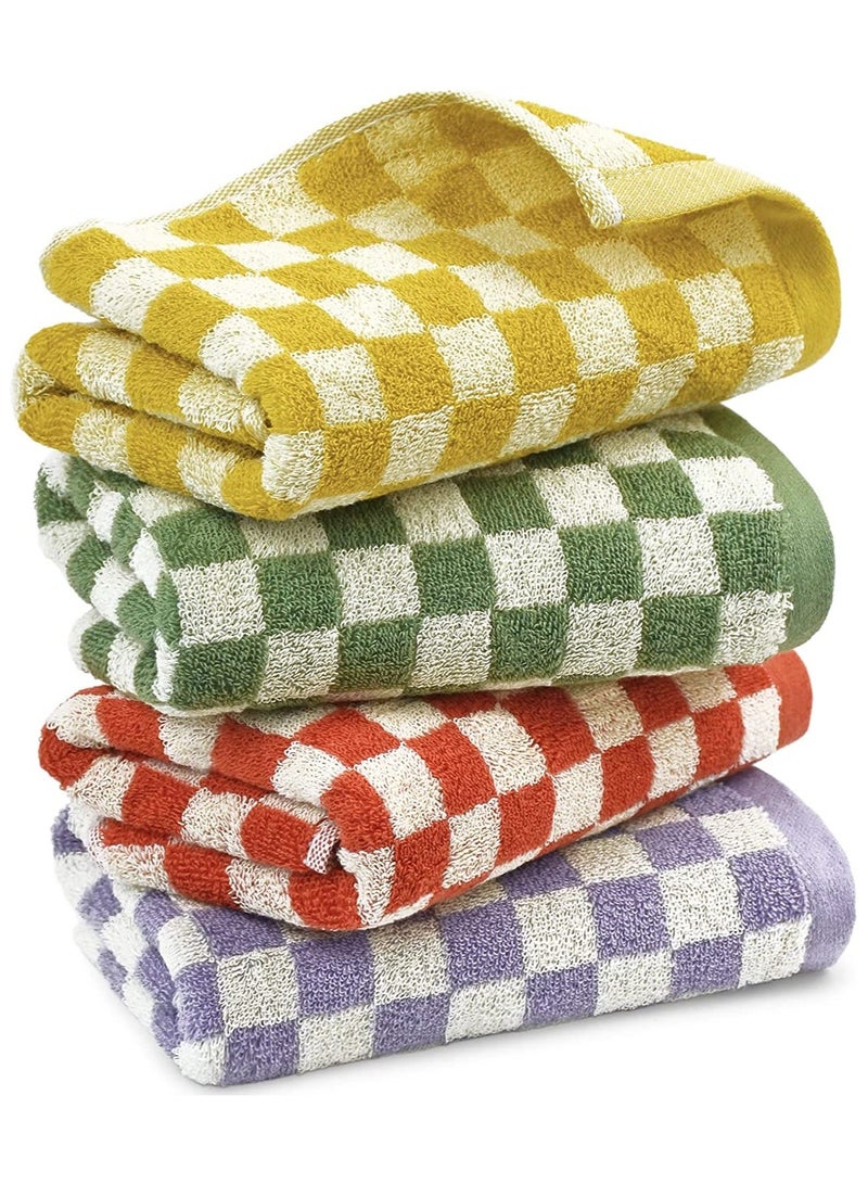 NIBEMINENT SYOSI Checkered Cotton Towels, Face Hand Towels Soft Absorbent for Bathroom, Spa, Gym, Kitchen, 4 Pcs Towel Set Checkered, 13 x 29 Inches, Colors - Image 1