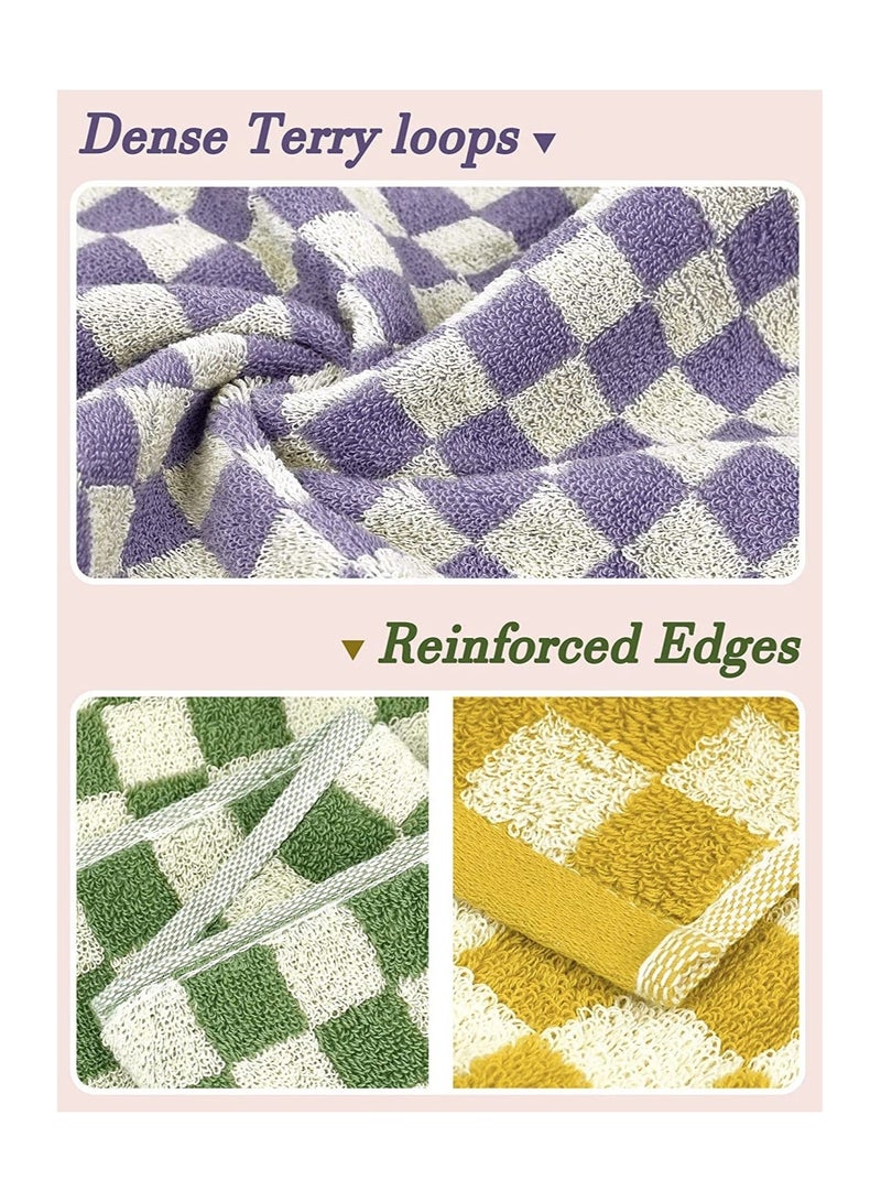 NIBEMINENT SYOSI Checkered Cotton Towels, Face Hand Towels Soft Absorbent for Bathroom, Spa, Gym, Kitchen, 4 Pcs Towel Set Checkered, 13 x 29 Inches, Colors - Image 5