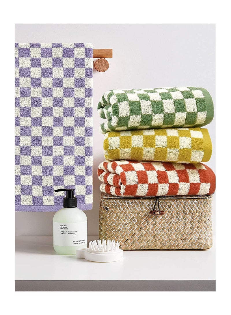 NIBEMINENT SYOSI Checkered Cotton Towels, Face Hand Towels Soft Absorbent for Bathroom, Spa, Gym, Kitchen, 4 Pcs Towel Set Checkered, 13 x 29 Inches, Colors - Image 2