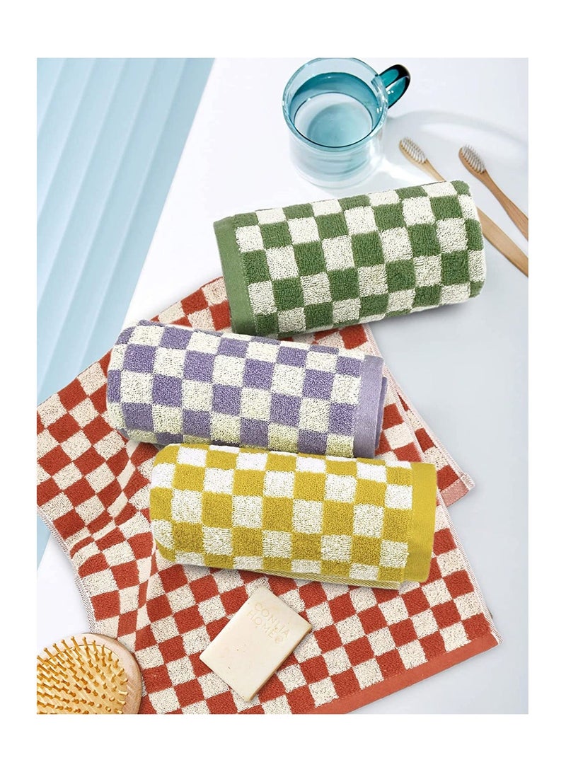 NIBEMINENT SYOSI Checkered Cotton Towels, Face Hand Towels Soft Absorbent for Bathroom, Spa, Gym, Kitchen, 4 Pcs Towel Set Checkered, 13 x 29 Inches, Colors - Image 3