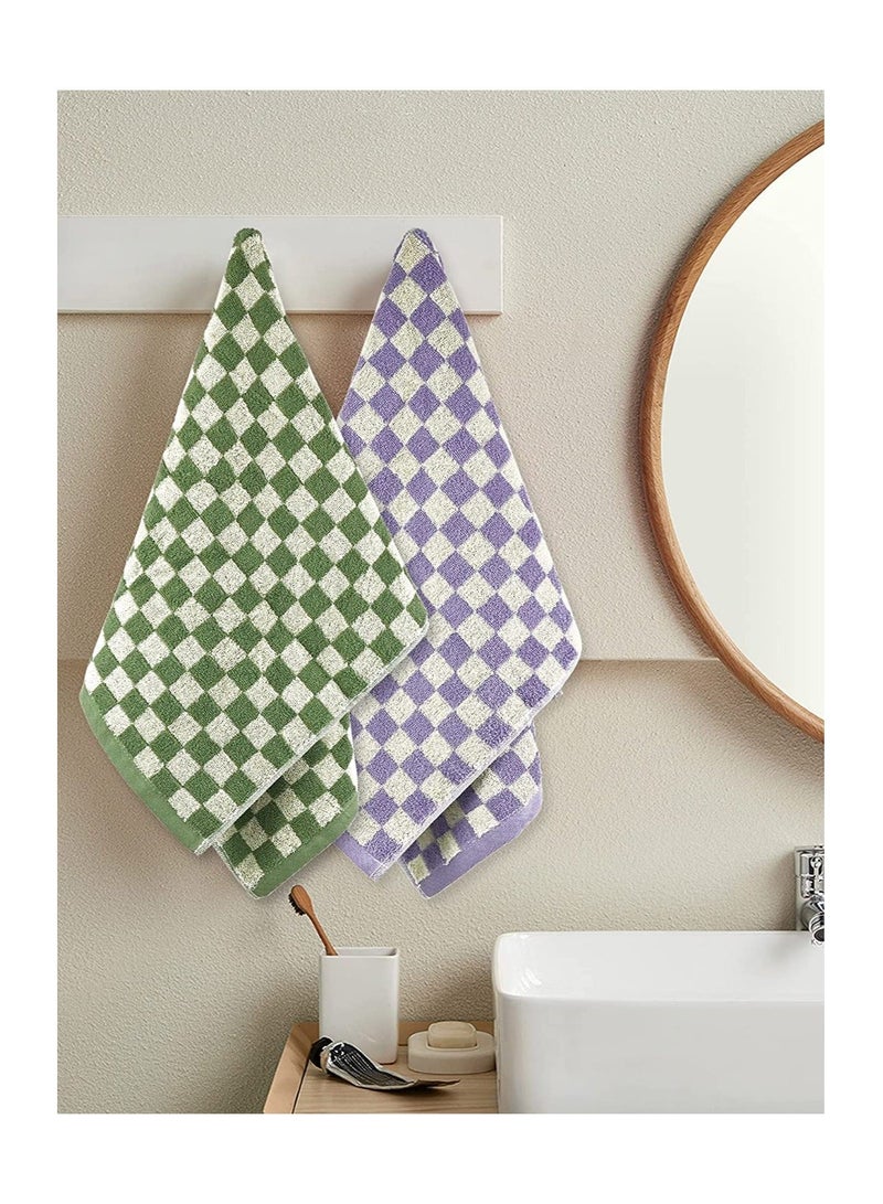 NIBEMINENT SYOSI Checkered Cotton Towels, Face Hand Towels Soft Absorbent for Bathroom, Spa, Gym, Kitchen, 4 Pcs Towel Set Checkered, 13 x 29 Inches, Colors - Image 4
