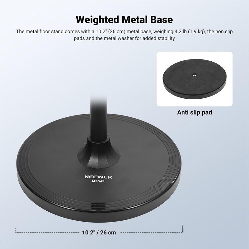 Neewer Ergonomic build Microphone Floor Stand, 3 Section Adjustable Detachable Mic Clamp Holder Mount with Weighted Base, Compatible with Blue Yeti HyperX QuadCast Shure SM58 Samson Q2U Fifine K669B, MS045 Budget friendly sizing alternatives - Image 5
