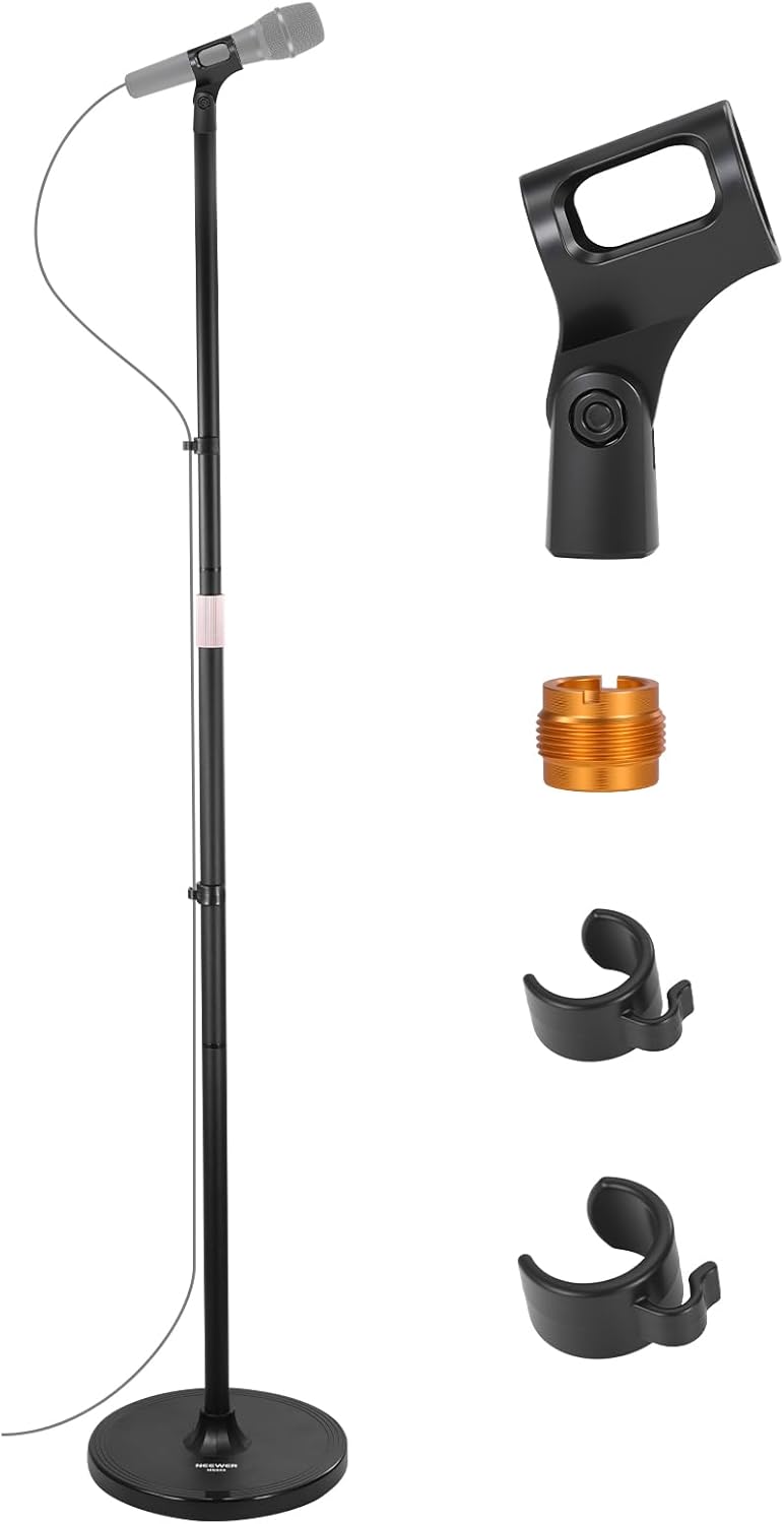 Neewer Ergonomic build Microphone Floor Stand, 3 Section Adjustable Detachable Mic Clamp Holder Mount with Weighted Base, Compatible with Blue Yeti HyperX QuadCast Shure SM58 Samson Q2U Fifine K669B, MS045 Budget friendly sizing alternatives - Image 1