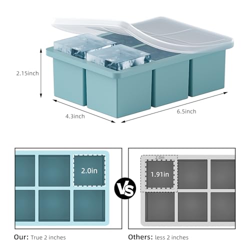 HANCELANT Large Ice Cube Tray for Whiskey 3 Pack, HANCELANT Big Silicone Square Ice Cube Mold with Removable Lid, 2'' Huge Square Ice Cubed Tray for Whisky and Cocktail(Blue+Green+Pink) - Image 4