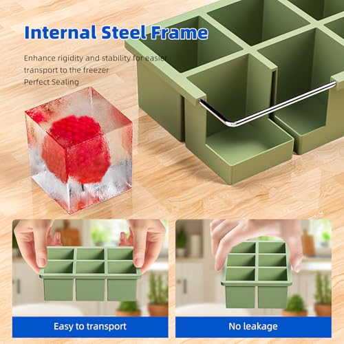 HANCELANT Large Ice Cube Tray for Whiskey 3 Pack, HANCELANT Big Silicone Square Ice Cube Mold with Removable Lid, 2'' Huge Square Ice Cubed Tray for Whisky and Cocktail(Blue+Green+Pink) - Image 3