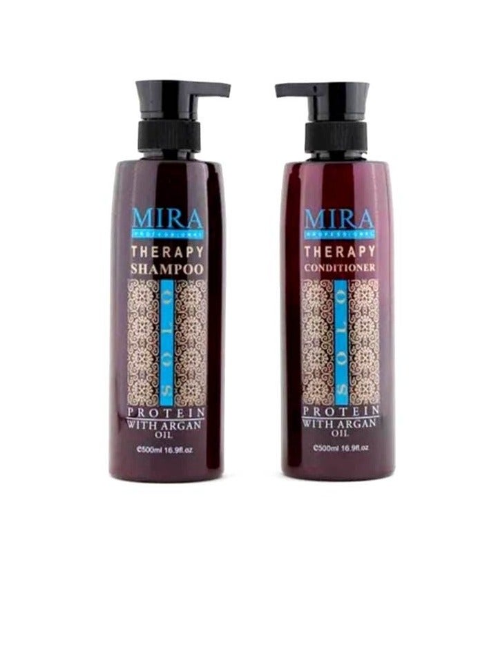 ميرا شامبو 500 مل وبلسم 500 مل ثيرابي غني بزيت الارغان للشعر المعالج بالبروتين