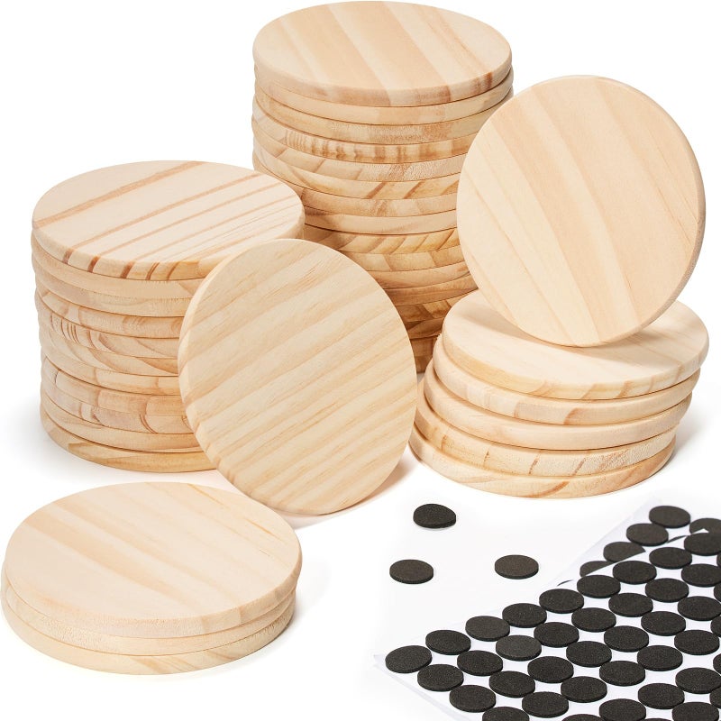 36Pcs Unfinished Wood Coasters4 Unfinished Natural Wood Slices for Crafts Round with NonSlip for Wedding DecorationBlank Coasters Wood Kit DIY Architectural Models Drawing Painting Wood Engraving