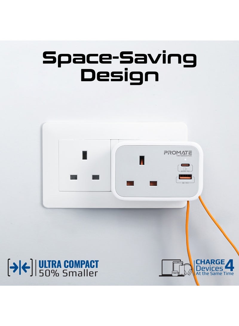 Promate All-in-One Charging Station with USB-C Cable, 3250W AC Output, 18W USB-A Quick Charge, Heat-Resistant Construction, Overload Prevention, and Compact Design for Versatile Power Needs – VersaSocket White White - Image 4