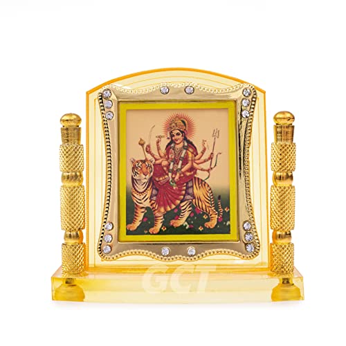 GCT Goddess Maa Durga Sherawali MATA Idol on Lion (J001-25-A) Acrylic Religious Frame for Car Dashboard (L*B*H- 3.3 x 1.2 x 3.3 Inches) - Image 1