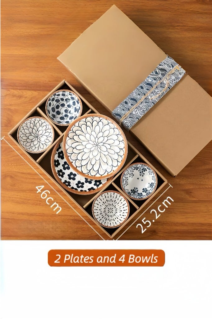 Paraphrase Japanese Style Ceramic Dinnerware Gift Set – 2 Plates & 4 Bowls, Elegant Glazed Finish, Microwave & Oven Safe - Image 2