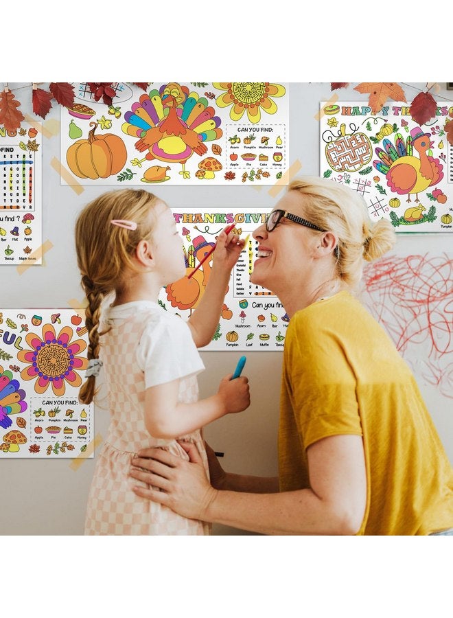 Biubee Fall Thanksgiving Placemats for Kids to Color - Disposable Thanksgiving Coloring Placemats, Turkey Coloring Activity Paper Place Mat for Thanksgiving Decor Dinner Table Kids School Crafts Party, 12Pcs  - Image 5