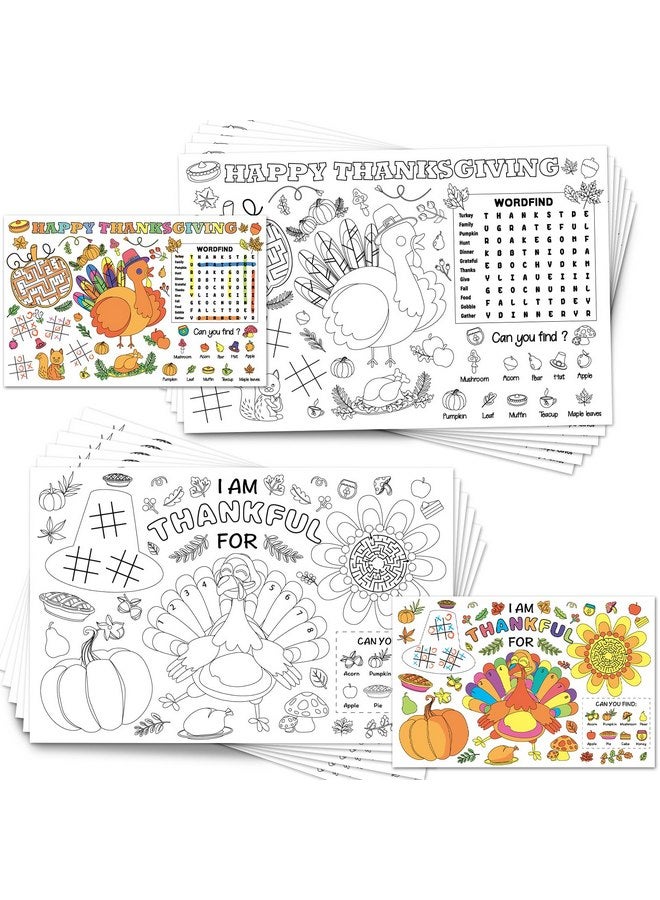 Biubee Fall Thanksgiving Placemats for Kids to Color - Disposable Thanksgiving Coloring Placemats, Turkey Coloring Activity Paper Place Mat for Thanksgiving Decor Dinner Table Kids School Crafts Party, 12Pcs  - Image 1