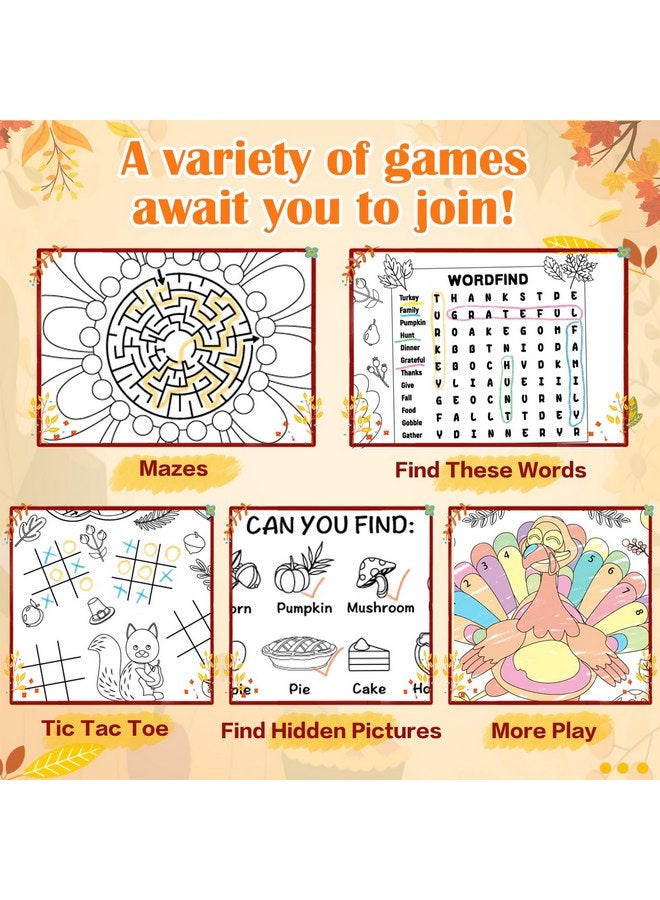 Biubee Fall Thanksgiving Placemats for Kids to Color - Disposable Thanksgiving Coloring Placemats, Turkey Coloring Activity Paper Place Mat for Thanksgiving Decor Dinner Table Kids School Crafts Party, 12Pcs  - Image 4